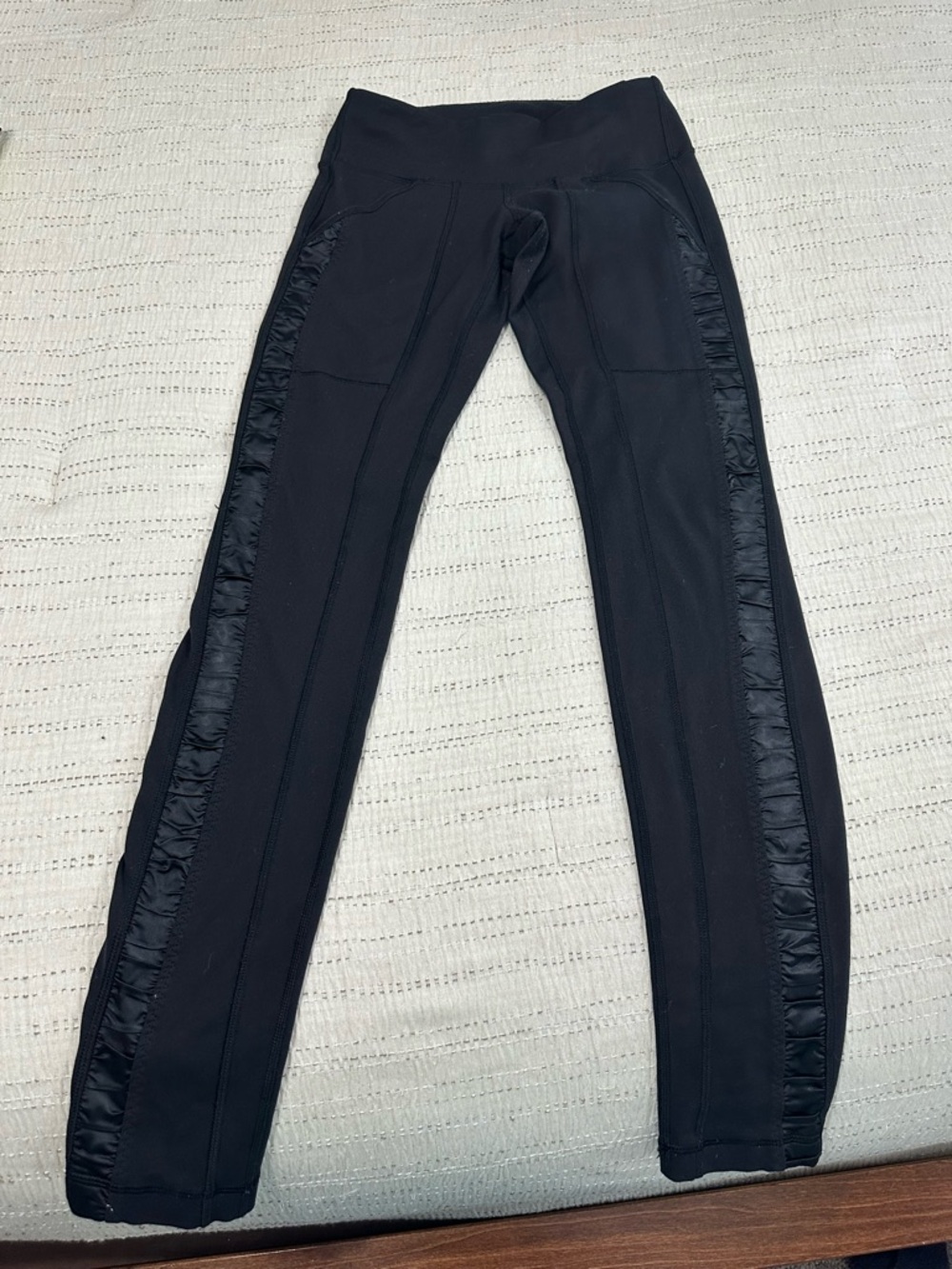 lululemon athletica Practice Black Leggings with Satin-Look Side Panels